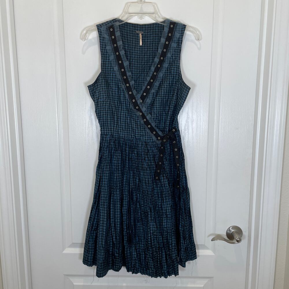 Free People Vintage Y2K Silk Dress Steampunk Whimsygoth Check Rivets Tulle 6